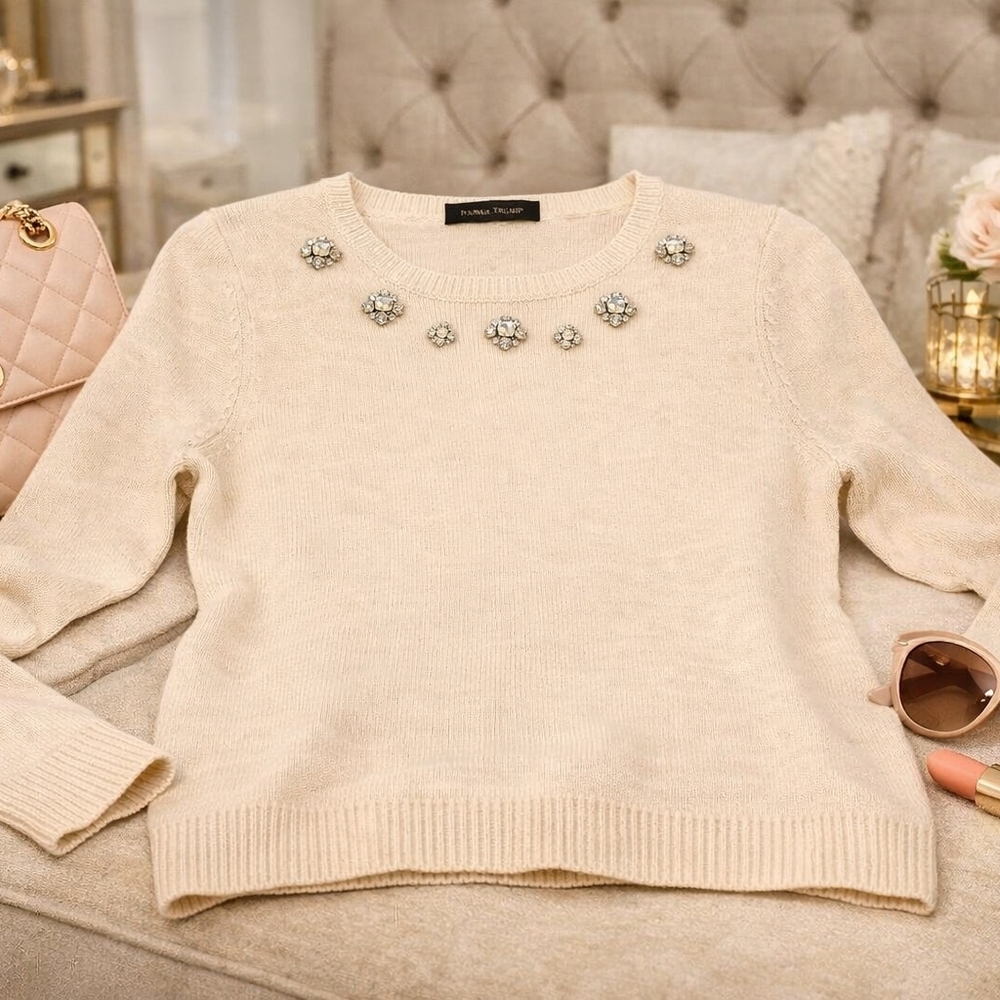 Ivanka Trump Light Rose Sweater with Embellishments
